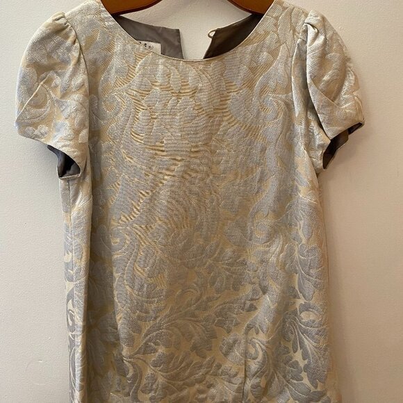 Tibi NY Silver and Gold Metallic Jacquard Leaf Bubble Sleeve Holiday Top - Picture 9 of 13